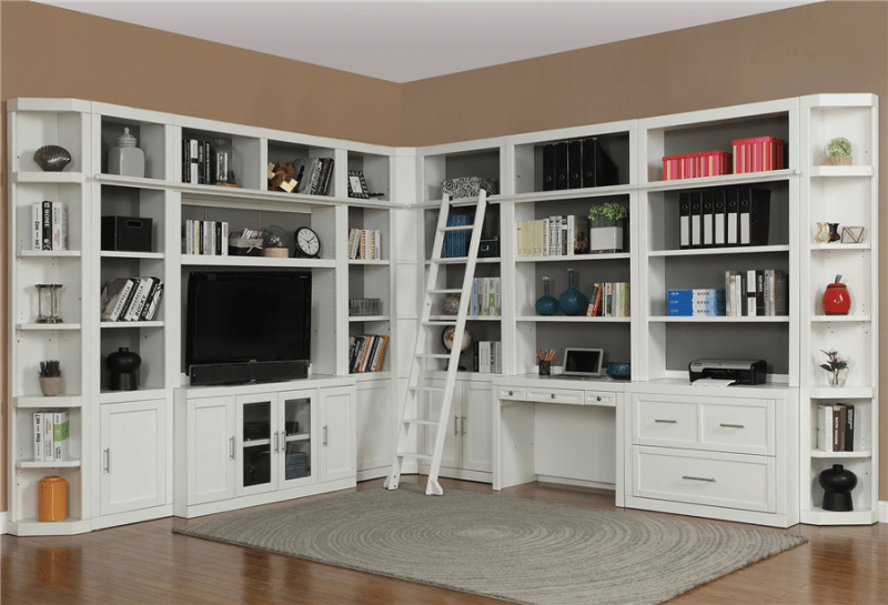 Catalina 12 Piece TV Console Home Office Bookcase Library Wall in Cottage White Finish by Parker House - CAT-420-12