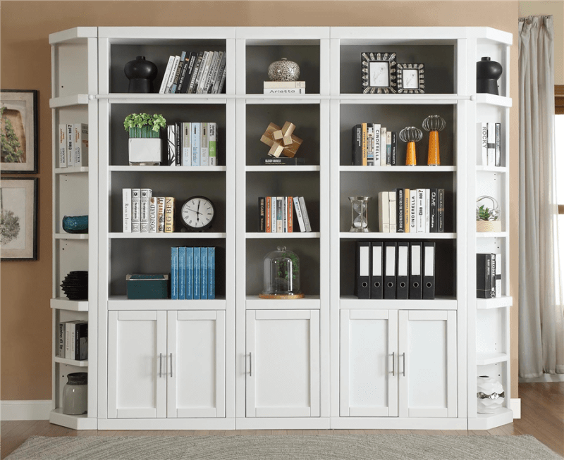 Catalina 5 Piece Home Office Bookcase Library Wall in Cottage White Finish by Parker House - CAT-430-5