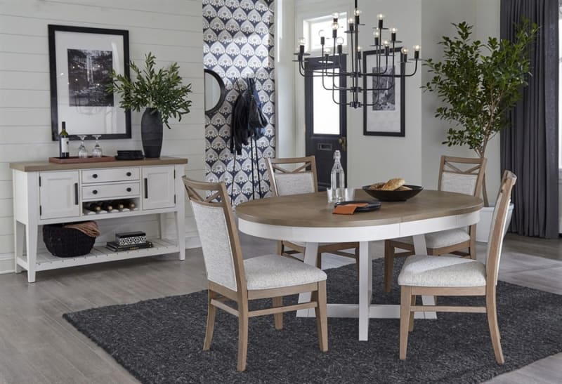 Americana Modern Round Dining Table 5 Piece Dining Set in Cotton and Oak Finish by Parker House - DAME-48RND-COT-2218