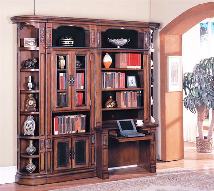 DaVinci 5 Piece Library Bookcase Wall with Desk in Dark Chestnut