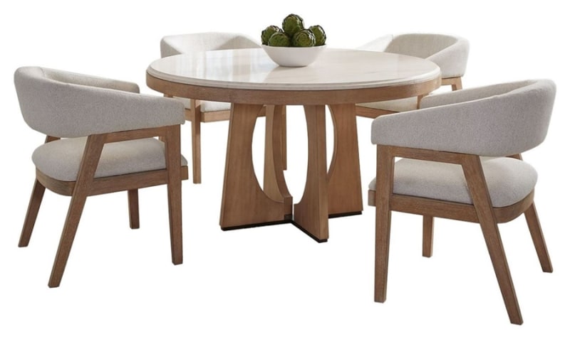 Escape 5 Piece Round Dining Table Set in Glazed Natural Oak Black Metal Trim Finish by Parker House - PH-DESC-5PC-54RND-2118