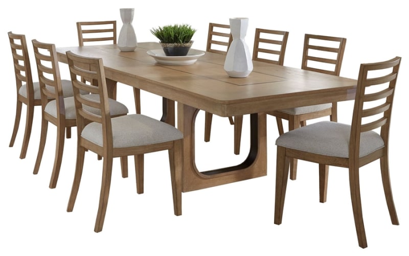 Escape 84 inch Extendable Rectangular Dining 9-Piece Table Set in Glazed Natural Oak Black Metal Trim Finish by Parker House - PH-DESC-9PC-84REC-2018