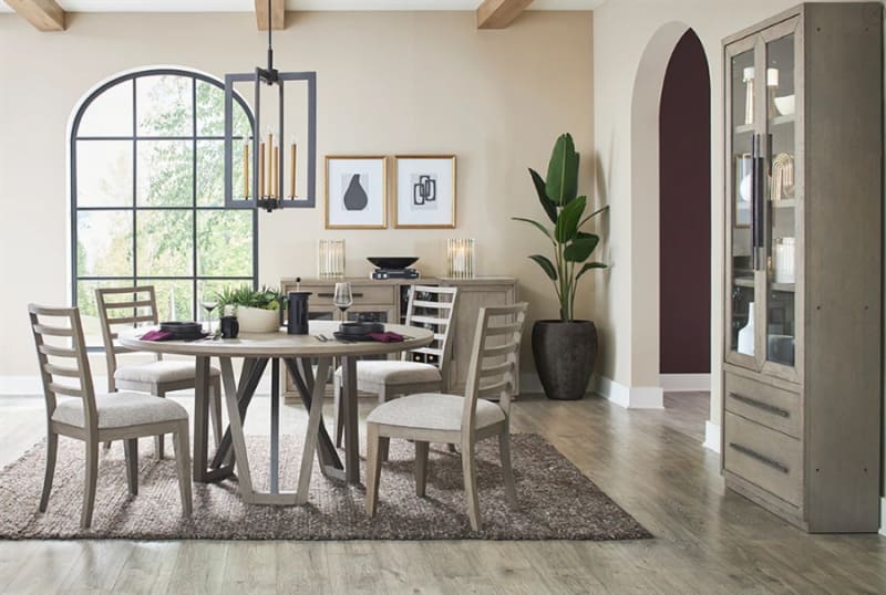 Pure Modern 60 Inch Round Table 5 Piece Dining Set in Moonstone Finish by Parker House - DPUR-60RND-4L