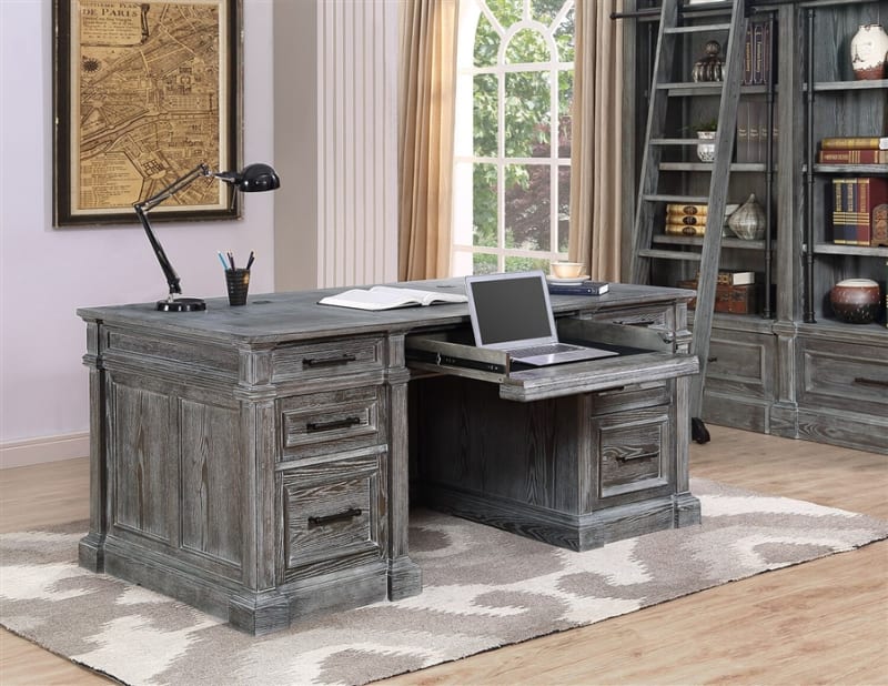 Gramercy Park Double Pedestal Executive Desk in Vintage Burnished Smoke Finish by Parker House - GRAM-9080-3