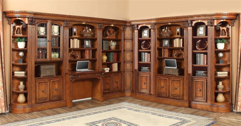 Huntington 9 Piece Library Wall in Antique Vintage Pecan Finish by Parker House - HUN-420-10