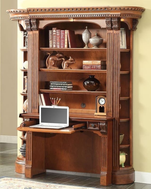 Huntington 4 Piece Library Desk Bookcase in Antique Vintage Pecan Finish by Parker House - HUN-460-4
