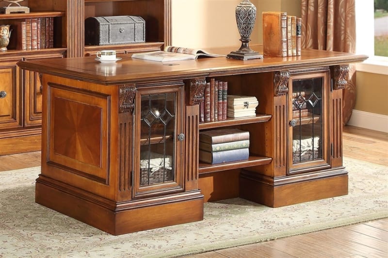 Huntington Double Pedestal Executive Desk in Antique Vintage Pecan Finish by Parker House - HUN-480-3