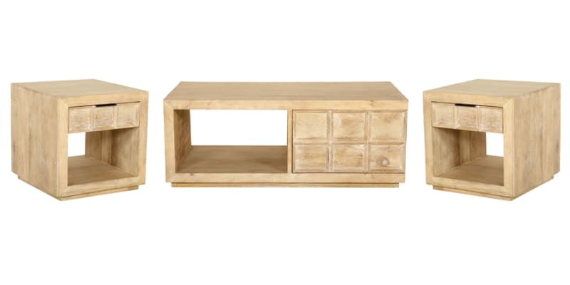 Laguna 3 Piece Rectangular Storage Occasional Table Set in Bleached Natural Finish by Parker House - PH-LAG-KIT-3A-OC