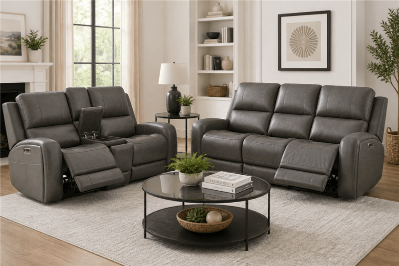 Belmont 2 Piece Zero-Gravity Power Reclining Sofa Set in Autumn Fog Leather by Parker House - PH-MBEL-321P3Z-ATFG