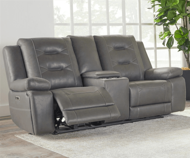 Caldwell Power Reclining Console Loveseat in Tahoe Charcoal Fabric by Parker House - MCAL#822CPH-TACH