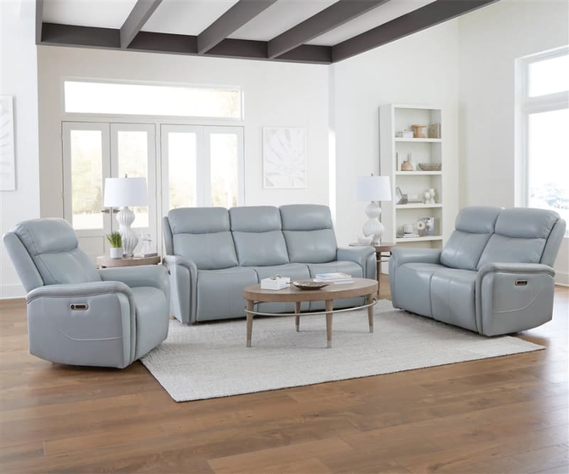 Cascade 2 Piece Power Reclining Sofa Set in Sea Mist Grey Leather by Parker House - PH-MCAS-321PH-SMGR