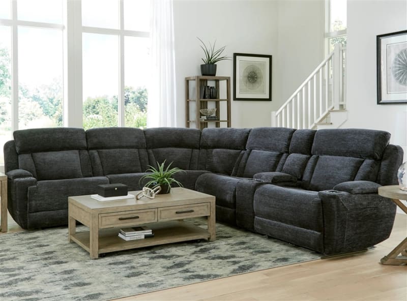 Dalton 6 Piece Power Reclining Sectional in Lucky Charcoal Fabric by Parker House - MDAL-LCH-6