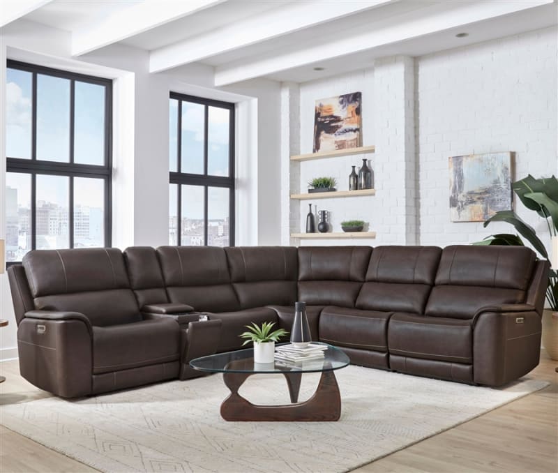 Easton 6 Piece Sectional with Power Headrest & Lumbar in Steamboat Brown Cover by Parker House - PH-MEAS-KIT-6A-P3Z-STBR