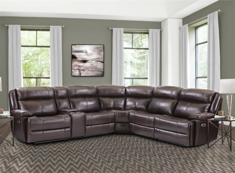Eclipse 6 Piece Power Reclining Sectional in Florence Brown Leather by Parker House - MECL-PACKA(H)-FBR