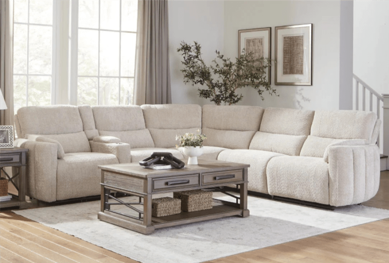Modesto 6 Piece Power Reclining Sectional with Power Reclining Headrests in Buttercream Fabric by Parker House - MMOD-PACKA(H)-BUCR