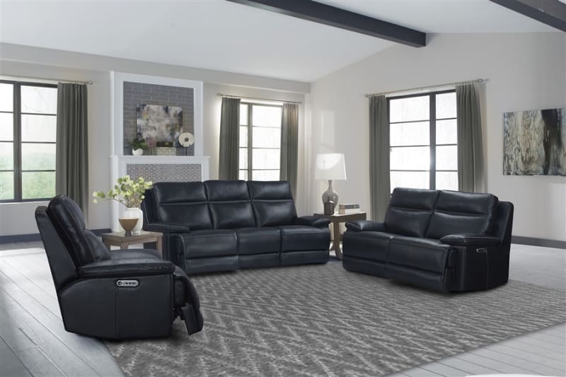Paxton 2 Piece Power Reclining Set with Power Headrests in Navy Leather by Parker House - MPAX-NAV-SET
