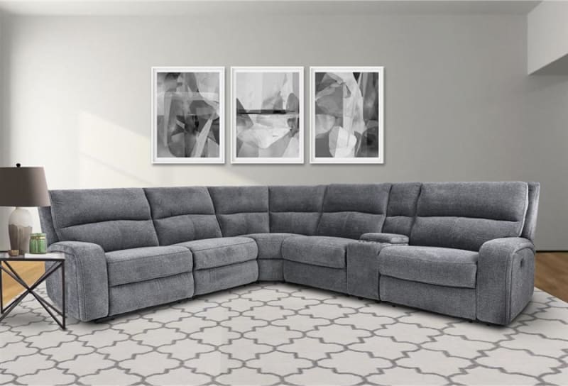 Polaris 6 Piece Power Reclining Sectional with Power Headrests and USB Ports in Bizmark Grey Fabric by Parker House - MPOL-BIG-6