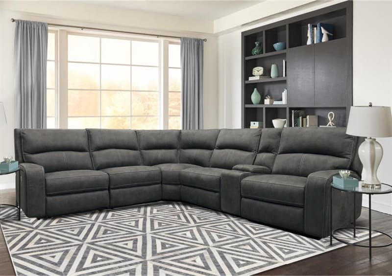 Polaris 6 Piece Power Reclining Sectional with Power Headrests and USB Ports in Slate Fabric by Parker House - MPOL-SLA-6
