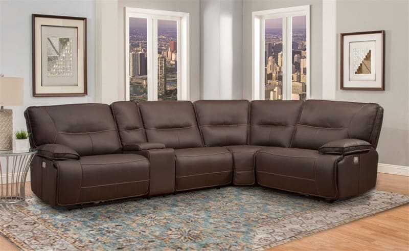 Spartacus 5 Piece Power Reclining Sectional with Power Headrests and USB Ports in Chocolate Fabric by Parker House - MSPA-CHO-05