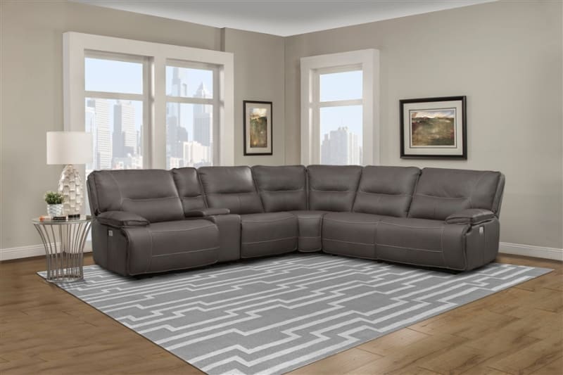 Spartacus 6 Piece Power Reclining Sectional with Power Headrests and USB Ports in Haze Fabric by Parker House - MSPA-HAZ-6