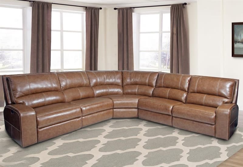 Swift 5 Piece Power Reclining Sectional with Power Headrest and USB Ports in Bourbon Leather by Parker House - MSWI-5