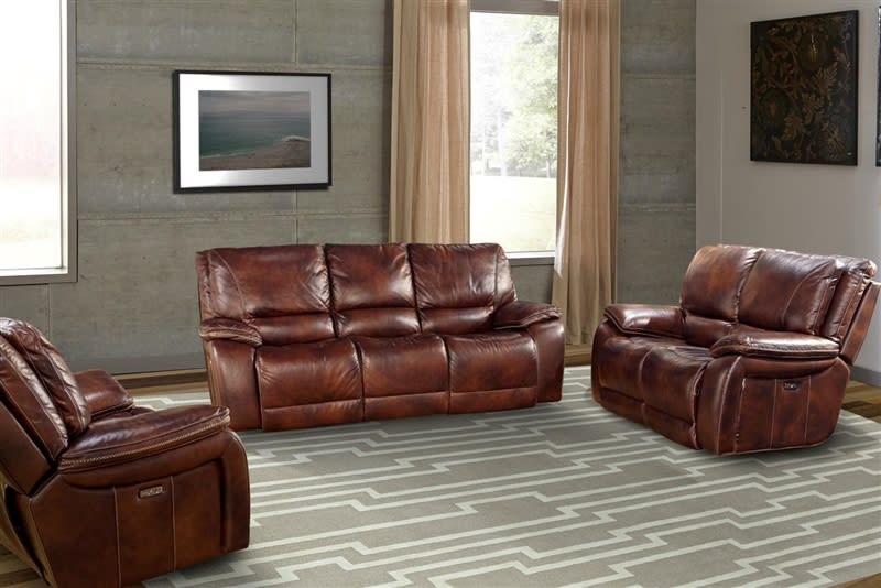 Vail 2 Piece Power Reclining Set with Power Headrests and USB Ports in Burnt Sienna Leather by Parker House - MVAI-832PH-BUR-SET