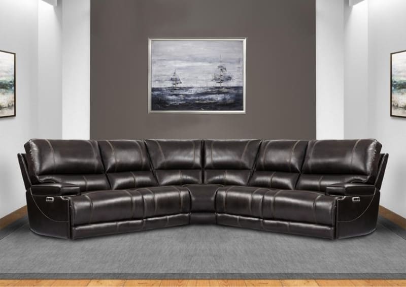 Whitman 5 Piece Power Cordless Sectional with Power Headrests and USB Ports in Verona Coffee Leather by Parker House - MWHI-05-VCO