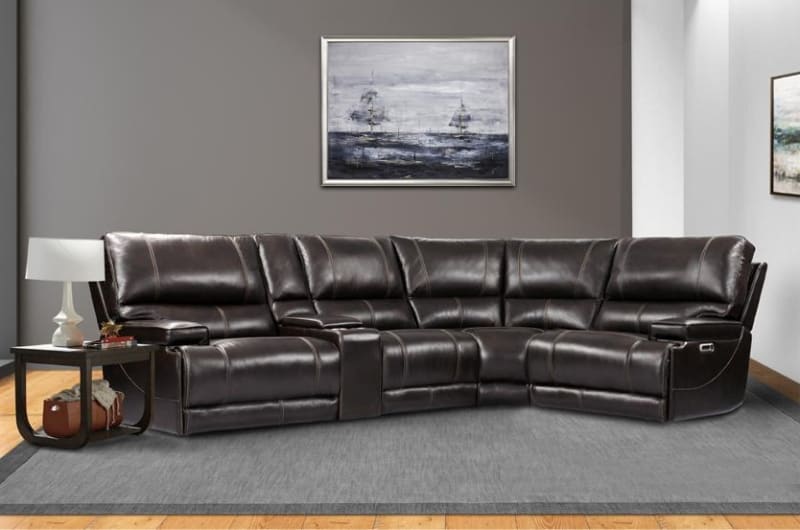 Whitman 5 Piece Power Cordless Sectional with Power Headrests and USB Ports in Verona Coffee Leather by Parker House - MWHI-5-VCO