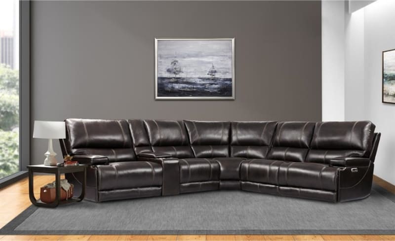 Whitman 6 Piece Power Cordless Sectional with Power Headrests and USB Ports in Verona Coffee Leather by Parker House - MWHI-PACKA(H)-P50-VCO