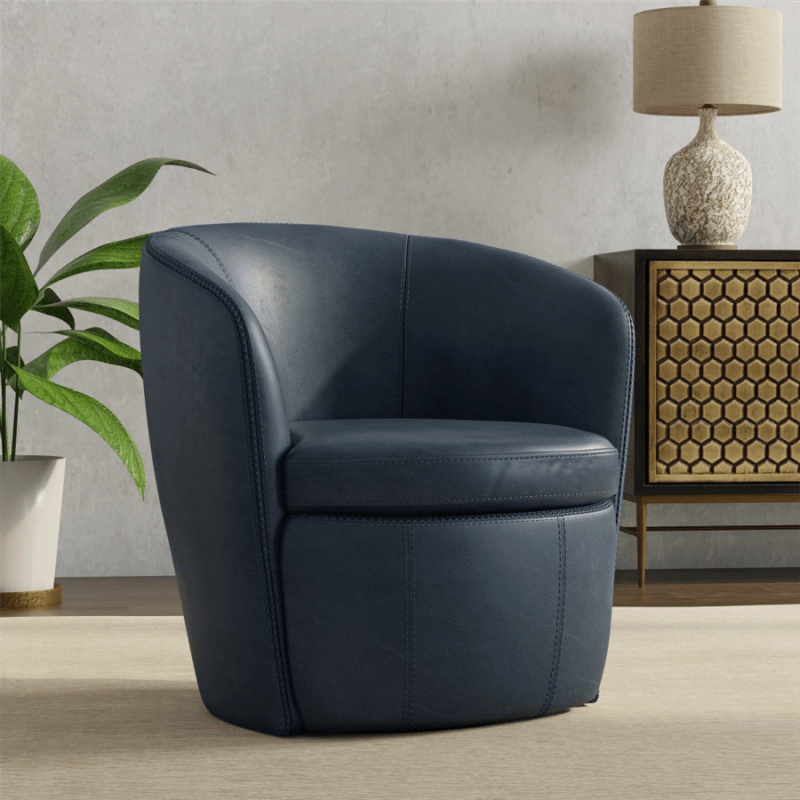 Barolo Swivel Club Chair in Vintage Navy Leather by Parker House - SBAR#912S-VGNV