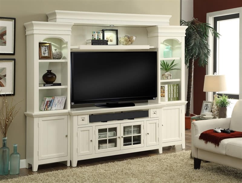 Tidewater 4 Piece 62 Inch Console Entertainment Wall in Vintage White Finish by Parker House - TID-162-4