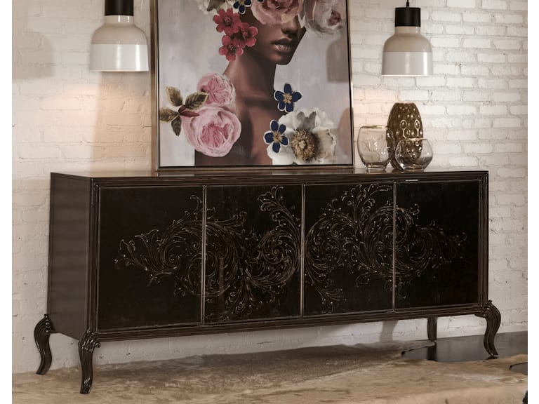 Accents Entertainment 4 Door Media Credenza in Black with Gold Rub Highlights Finish by Pulaski - PUL-P301011