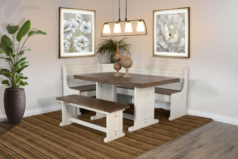 Pasadena 4 Piece Breakfast Nook Dining Room Set in Marble White and Buckskin by Sunny Designs - SD-0113MB