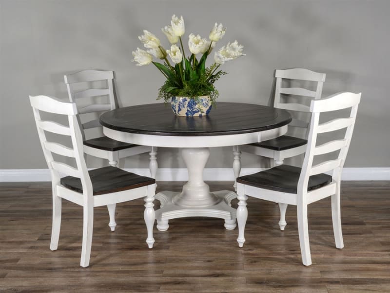 Carriage House 5 Piece Round Table Dining Room Set with Ladderback/Wood Seat Chair by Sunny Designs - SD-1014EC-1432EC