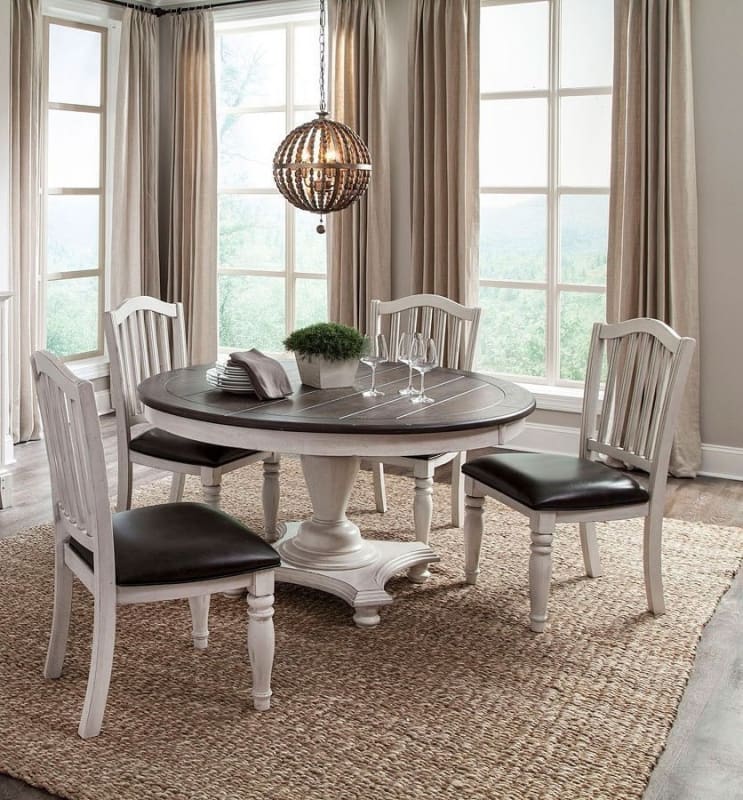 Bourbon County 5 Piece Dual Height Round Table Dining Set with Slatback/Cushion Seat Chair by Sunny Designs - SD-1014FC-1431FC-C