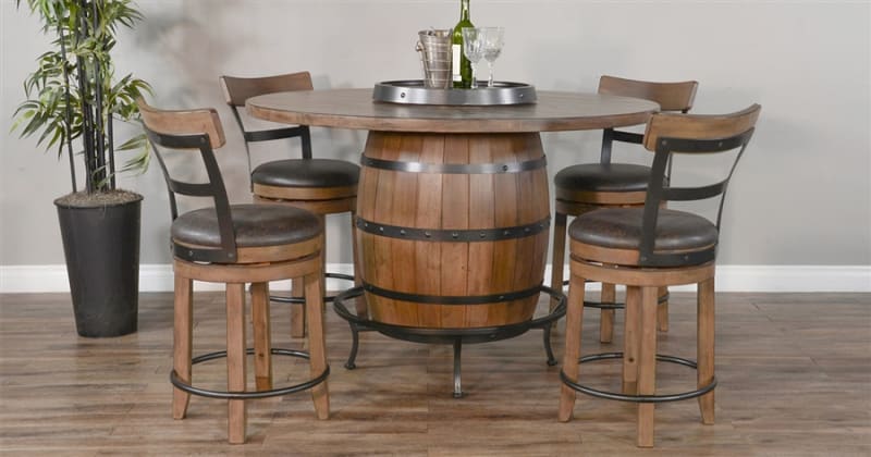Doe Valley 5 Piece Round Pub Table Dining Room Set with Ladderback/Cushion Seat Barstool by Sunny Designs - SD-1038BU-1624BU-B24