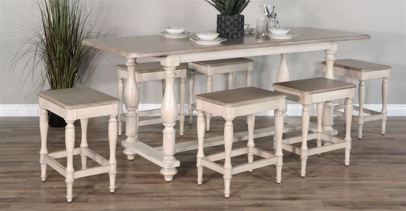 Westwood Village 7 Piece Counter Height Dining Set with Wood Seat Stool by Sunny Designs - SD-1107WV-1612WV