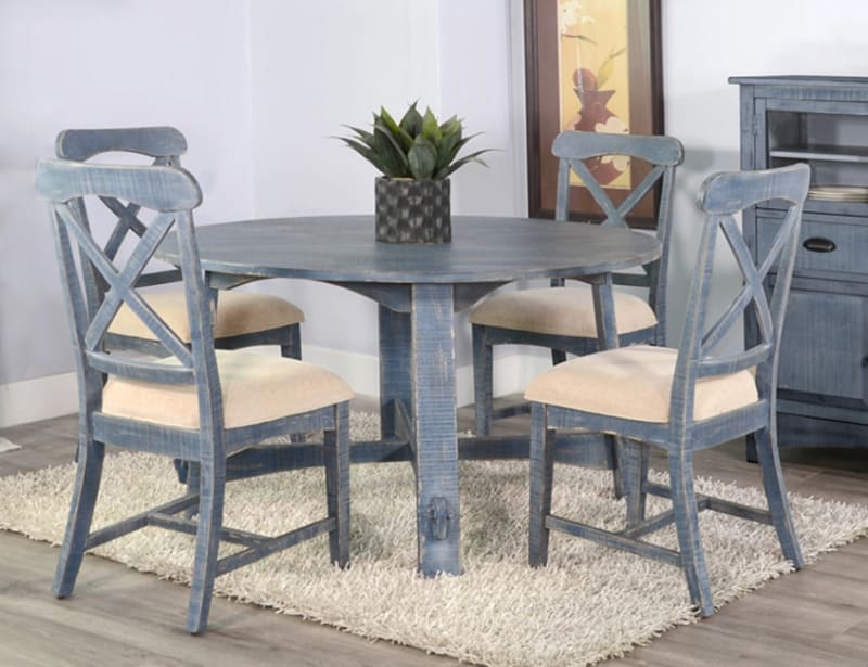 Marina 5 Piece Round Table Dining Room Set in Blue Finish by Sunny Designs - SD-1171OB