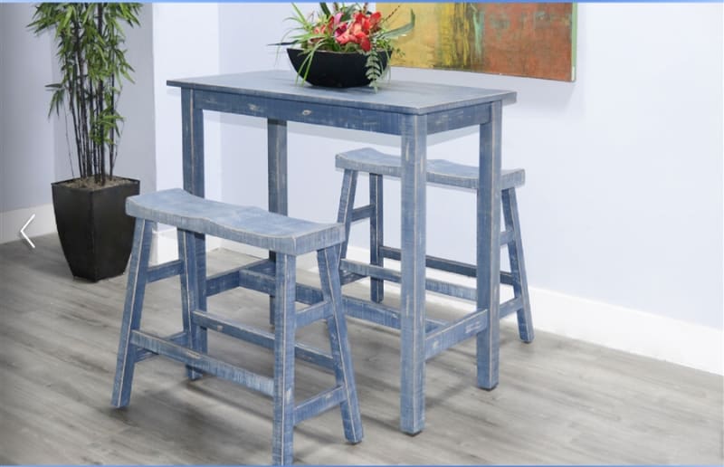 Marina 3 Piece Pub-Height Dining Room Set in Ocean Blue by Sunny Designs - SD-1172OB-42-1671OB-30