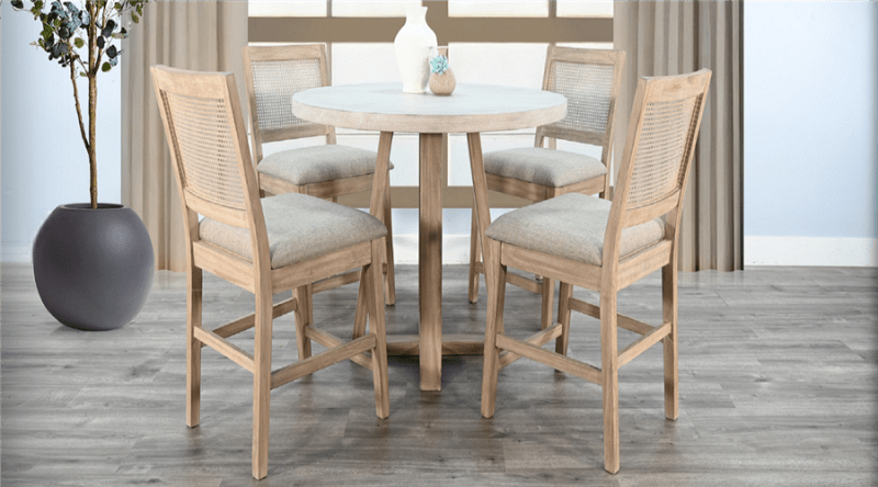 Rowan 5 Piece Round Counter Height Dining Room Set in Light Grey and Wheat by Sunny Designs - SD-1192LW-1426WE-24