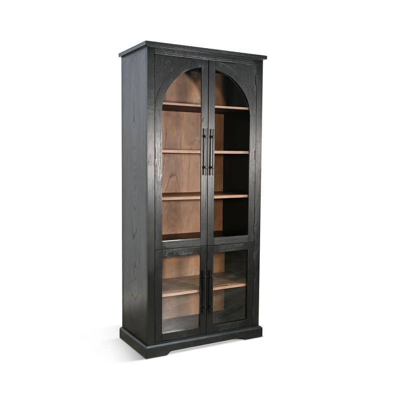 Elena Tall Cabinet w/Arched Glass Doors in Umbra Black and Oak Grove Finish by Sunny Designs - SD-2168UO