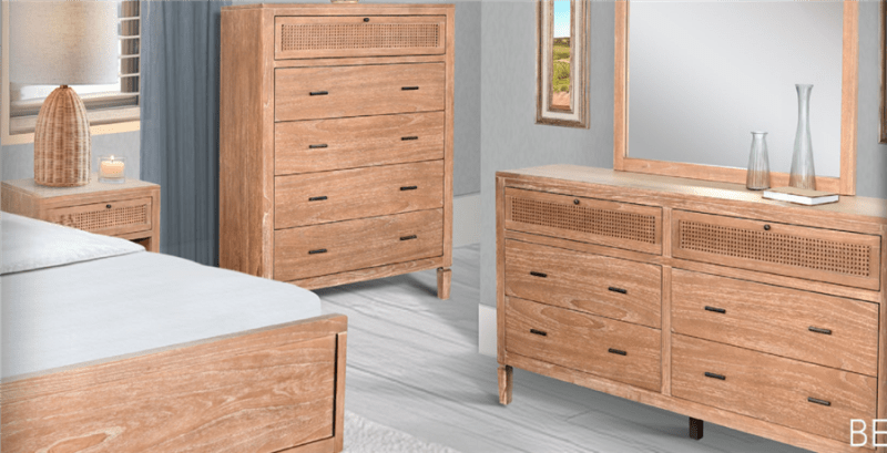Belinda 6 Piece Cane Queen Bedroom Set in Oak Grove Finish by Sunny Designs - SD-2377OG