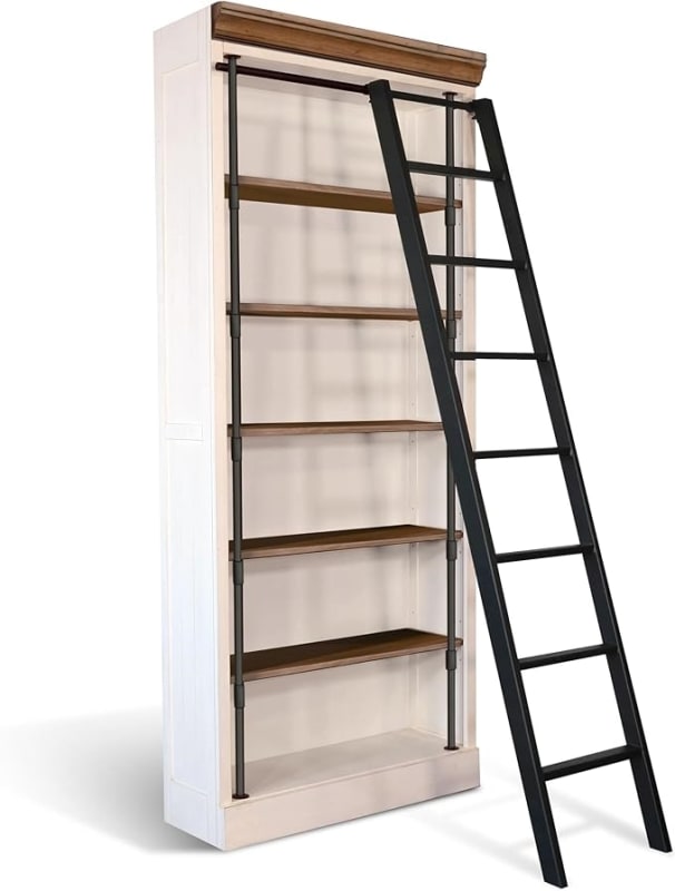 Bookcase with Wood Ladder in White and Buckskin Finish by Sunny Designs - SD-2836MB