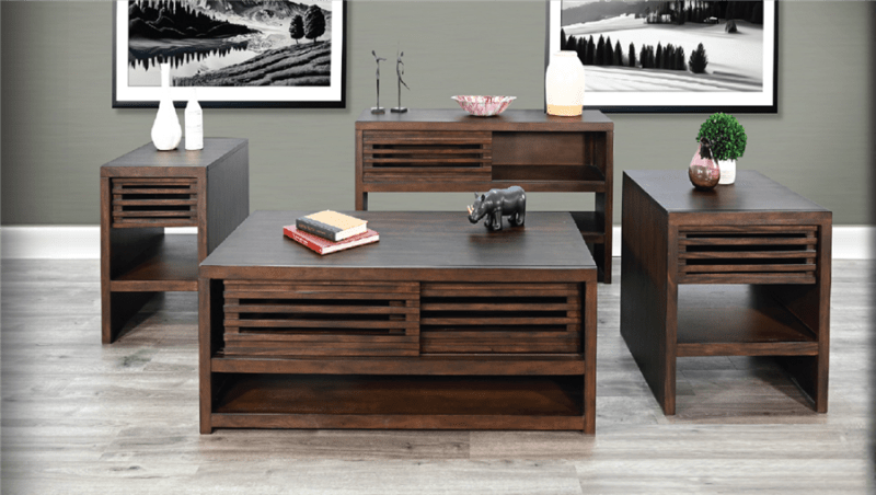 3 Piece Rectangular Coffee Table Set with Sliding Doors in Coffee Bean Finish by Sunny Designs - SD-3192CB-C-3192CB-E