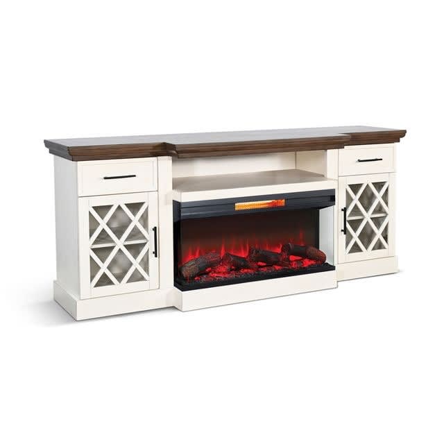 78"Inch TV Stand with Electric Fireplace in Buckskin and Marble White Finish by Sunny Designs - SD-3512MB