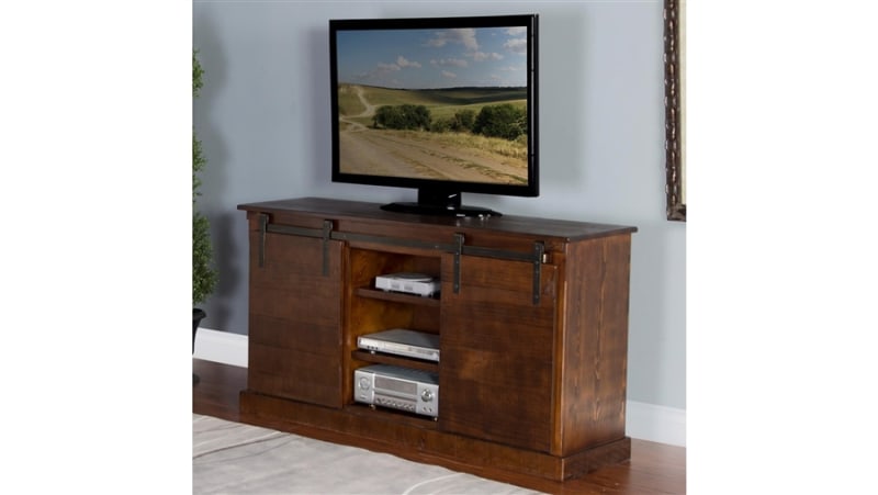 65 Inch TV Console w/ Barn Door in Dark Chocolate Finish by Sunny Designs - SD-3577DC
