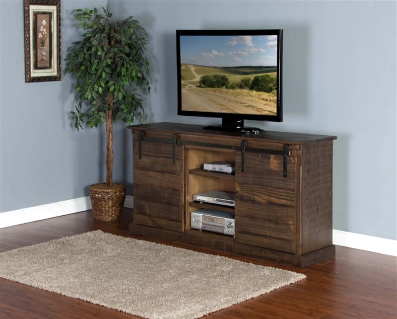 65 Inch TV Console w/ Barn Door in Tobacco Leaf Finish by Sunny Designs - SD-3577TL