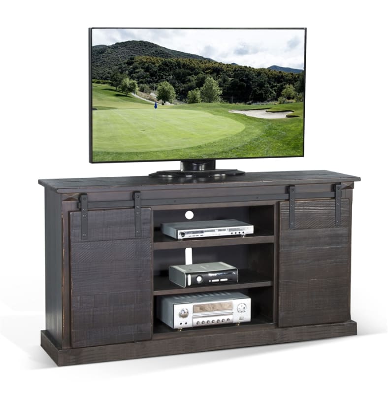 65 Inch TV Console w/ Barn Door in Charred Oak Finish by Sunny Designs - SD-3602CO-F