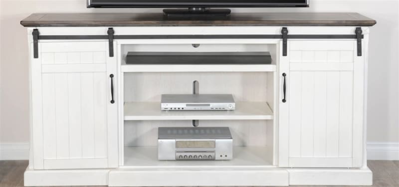 Carriage House 78 Inch TV Console in Off-White & Dark Brown Finish by Sunny Designs - SD-3648EC