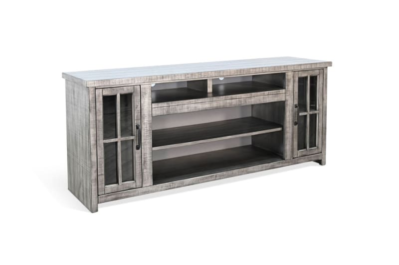 76 Inch TV Console with Fireplace Option in Alpine Grey Finish by Sunny Designs - SD-3662AG-76